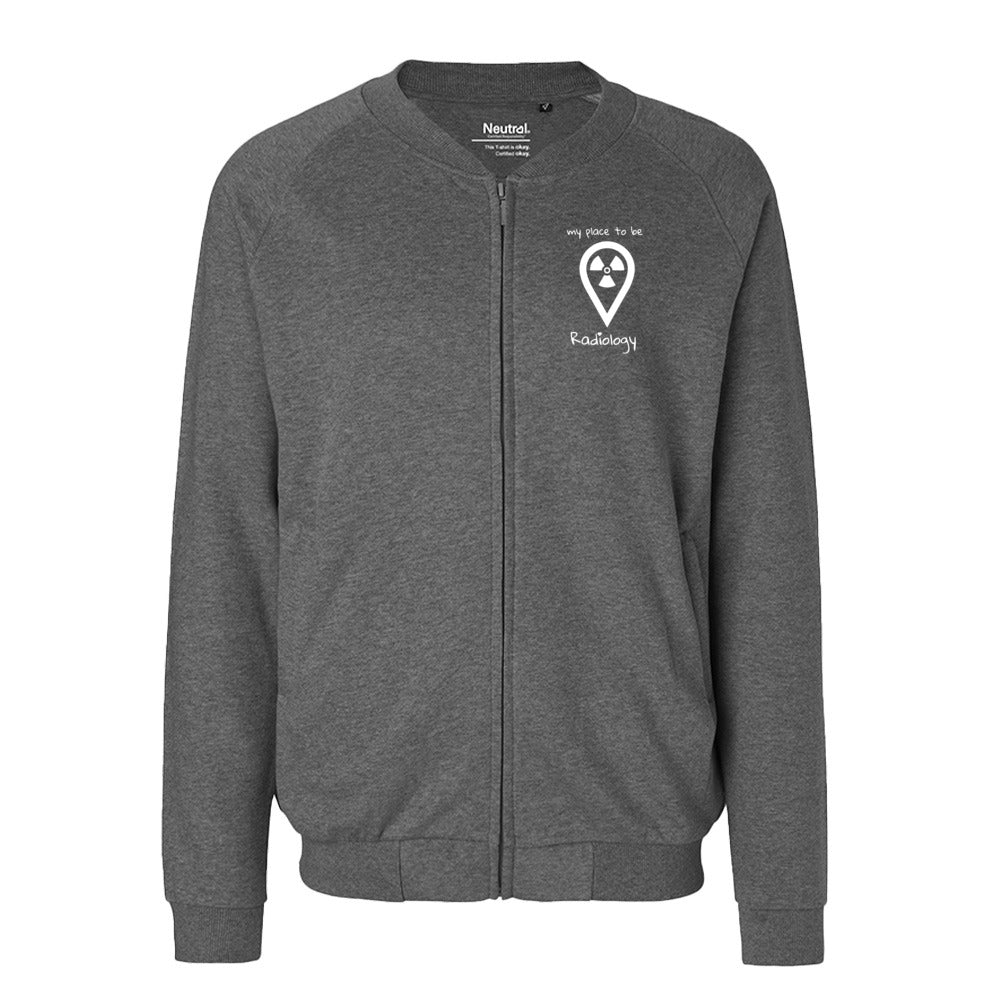 Sweatjacke mit Reißverschluss (Unisex) - my place to be Radiology (kleines Logo)