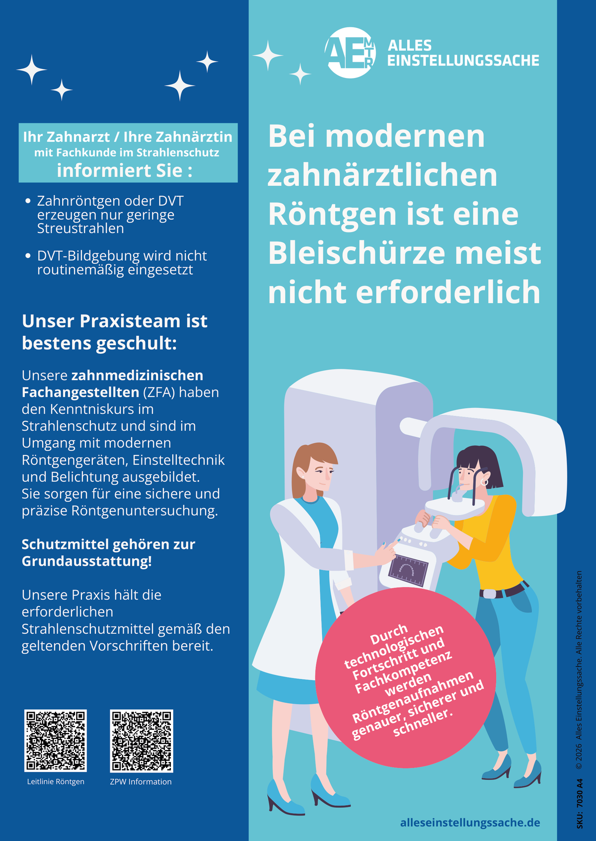 Aufklärungsposter Zahnarztpraxis – Bleischürze beim Zahnröntgen | Wartezimmer-Poster A3/A4 (Nr.1)