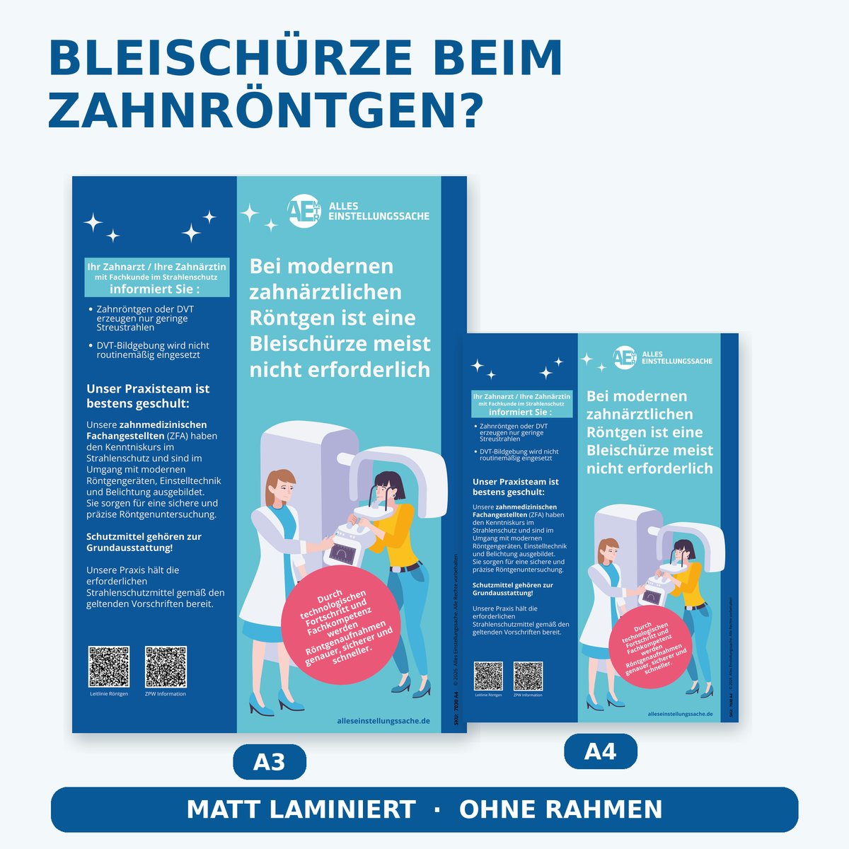 Aufklärungsposter Zahnarztpraxis – Bleischürze beim Zahnröntgen | Wartezimmer-Poster A3/A4 (Nr.1)