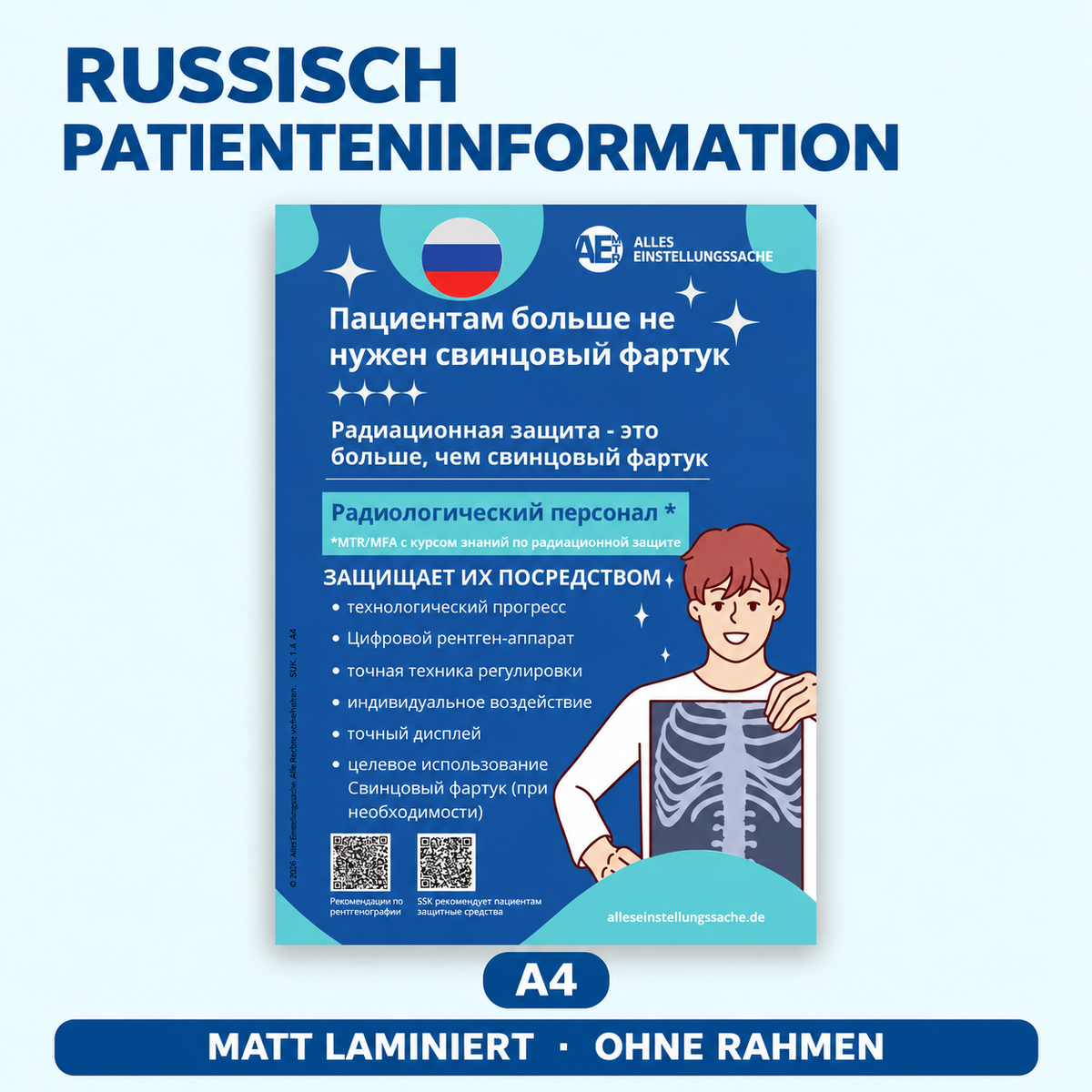 Patienteninformation Röntgen in 9 Sprachen – Poster A4 | Arabisch, Türkisch, Ukrainisch, Russisch u. v. m.