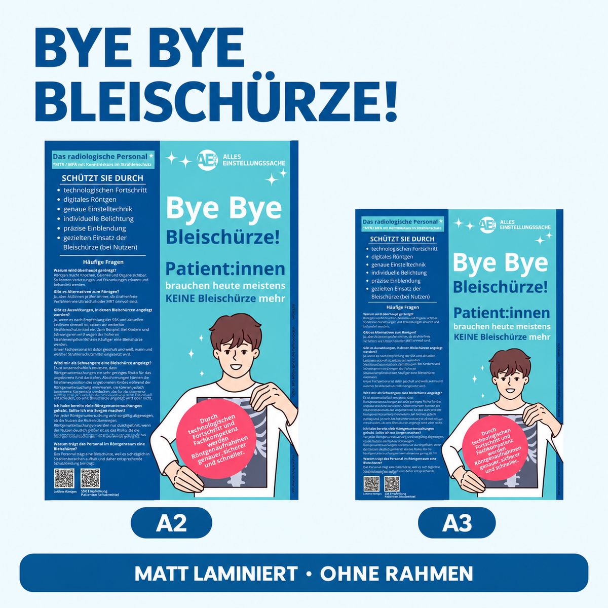 Patienteninformation Röntgen „Bye Bye Bleischürze“ – Poster inkl. SOP-Vorlage | § 124 StrlSchV