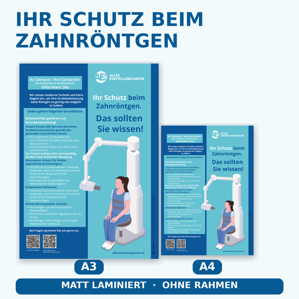 Aufklärungsposter Zahnarztpraxis – Bleischürze beim Zahnröntgen | Wartezimmer-Poster A3/A4 (Nr.3)