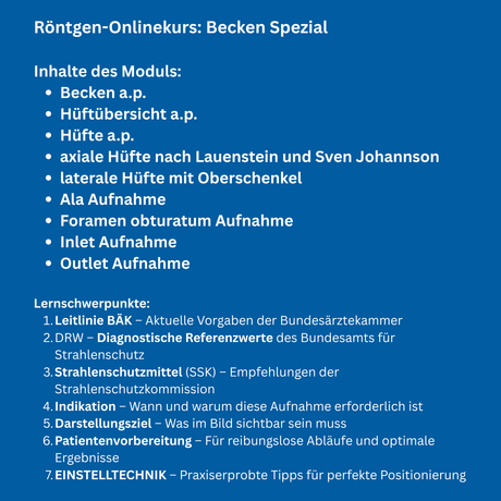 Onlinekurs: Becken & Hüfte Standart und Spezialaufnahmen