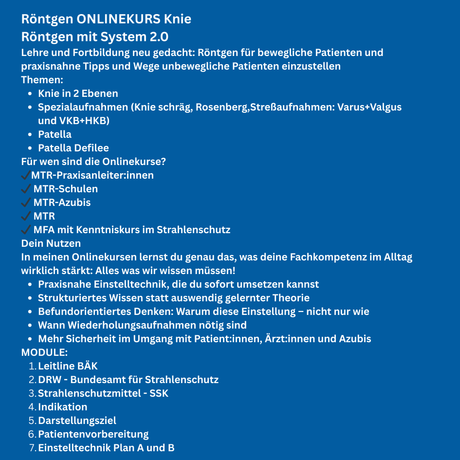 Knie in 2 Ebenen, Knie Spezialaufnahmen, Patella und Patella Defilee - Alles Einstellungssache 